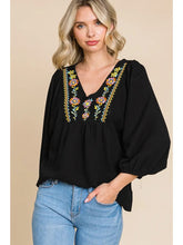 Load image into Gallery viewer, Black Embroidered Floral Top
