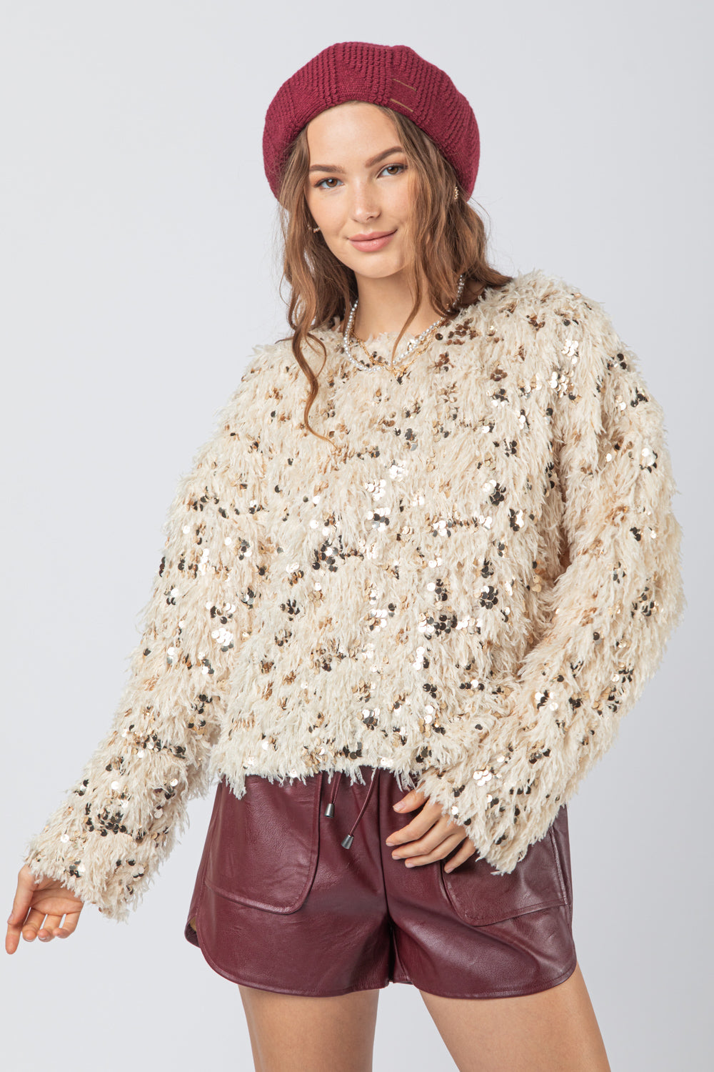 Fuzzy Sequin Knit Sweater
