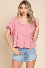 Load image into Gallery viewer, Pink Frayed Trim Relaxed Fit Top

