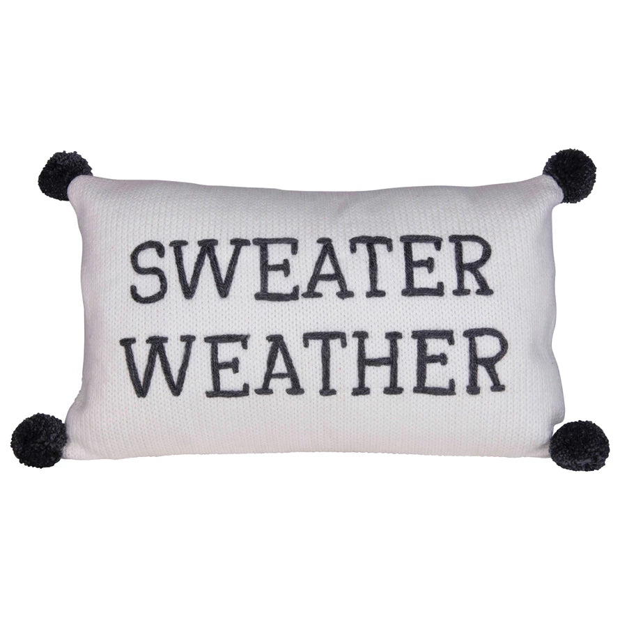 Sweater Weather Knit Pillow with Pom Poms