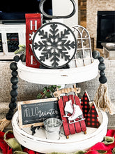 Load image into Gallery viewer, Winter/Christmas Reversible Tiered Tray Set (5 Pieces, bucket, pinecones, &amp; 3 easels)
