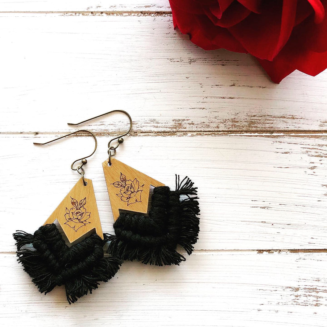 Avery's Rose Wood Macrame Earrings