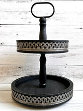 Load image into Gallery viewer, Black Tiered Tray w/Iron Lace Trim
